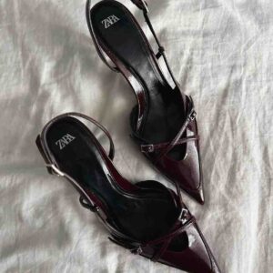 High-heel slingback shoes with a crackled effect