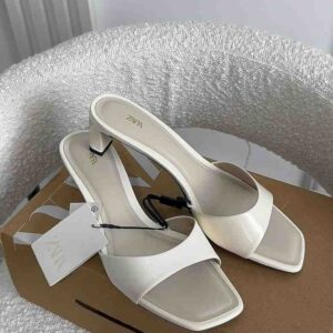 Patent white block heel