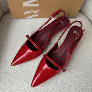 Red slingback patent kitten heel