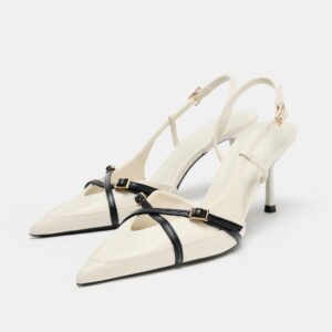 crackled effect white cross heel