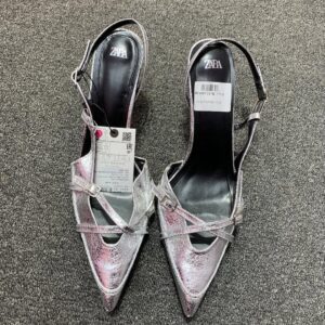 crackled effects silver heel