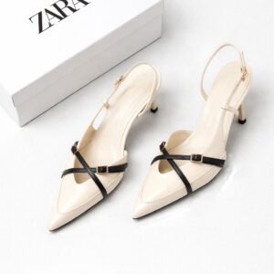 crackled effect white cross heel