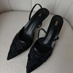 Black bridal embroidery heel