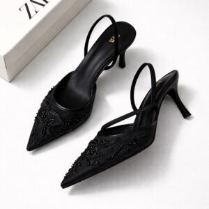 Black bridal embroidery heel